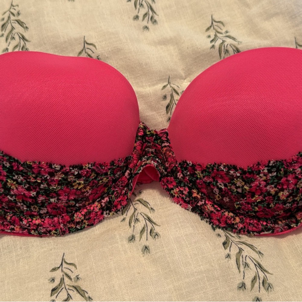 Floral Pink Strapless Bra